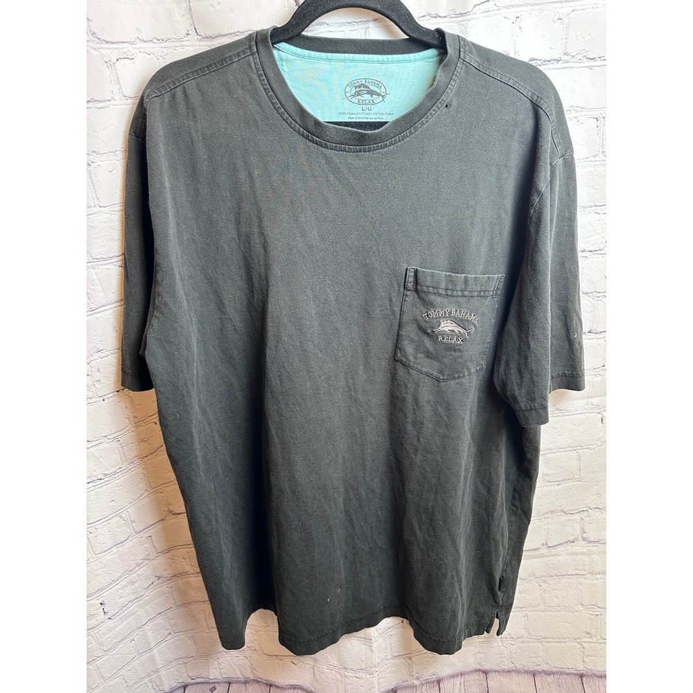 Tommy Bahama Relax T-Shirt Gray Pocket Pima Cotton Casual Mens L